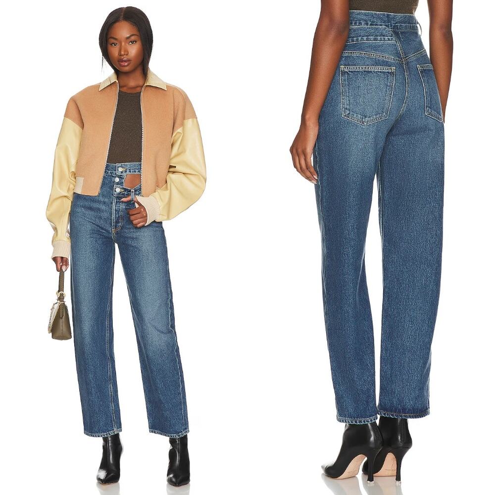 AGOLDE Broken Waistband High Rise Straight Leg Jeans Size 30 Blue Cutout